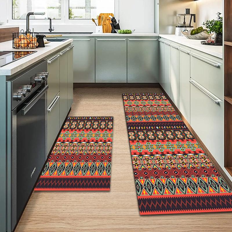 Bohemian Print Waterproof Kitchen Rug with Non-Slip, Thick Cushioned Design for Anti-Fatigue Comfort