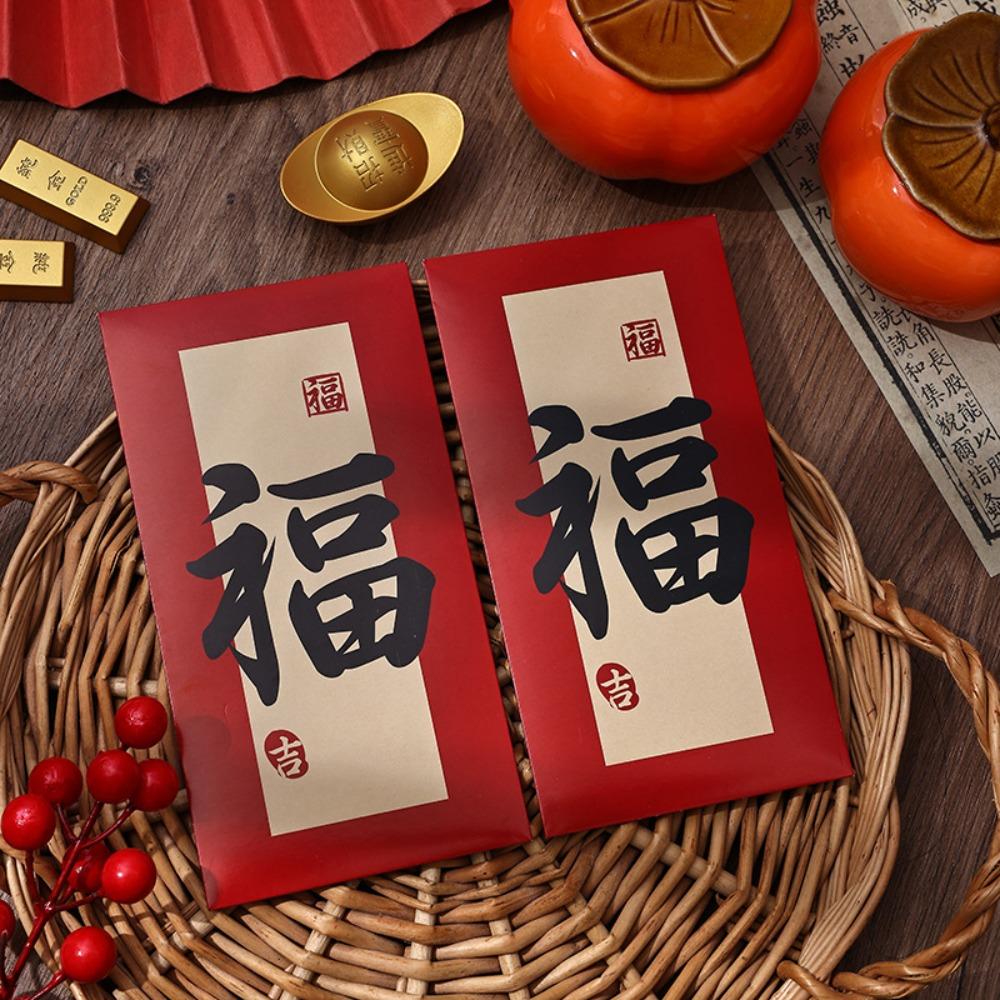 6pcs Blessing Chinese Calligraphy Red Envelopes Hongbao Red Packet New Year Money Pocket Bonus