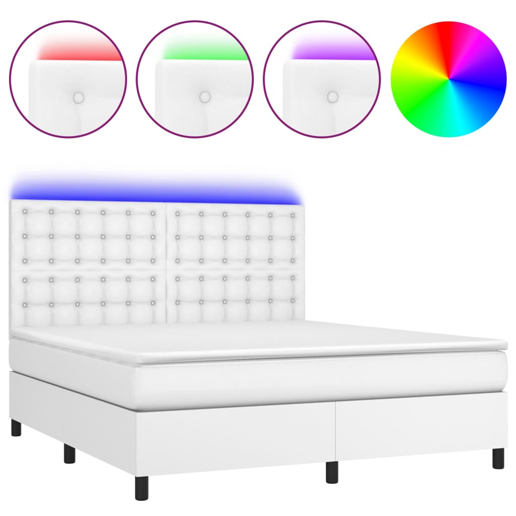 Vidaxl Łóżko Kontynentalne Z Materacem I Led, Biała Ekoskóra 160X200Cm