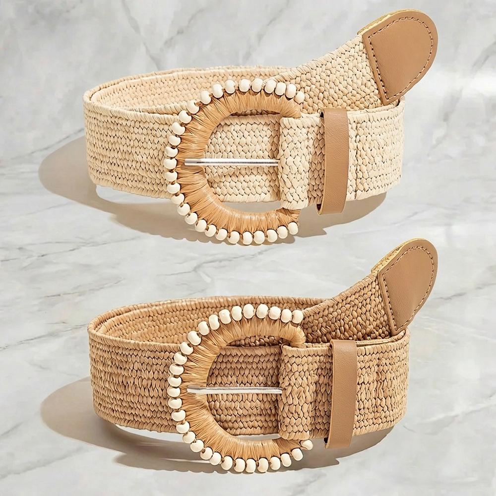 Fashion Women's Woven Elastic Belt Simple Women's Play Beach Belt Personalized Women's Bohemian Belt