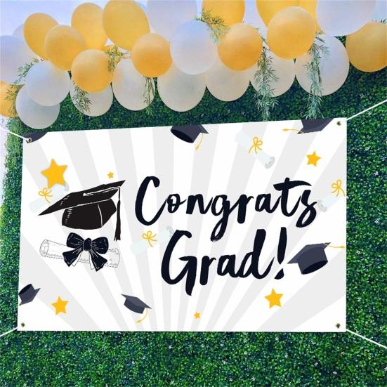 Foldable Graduation Backdrop Anti-Fall Polyester Non-Fading Hanging Graduation Banner Party Supplies