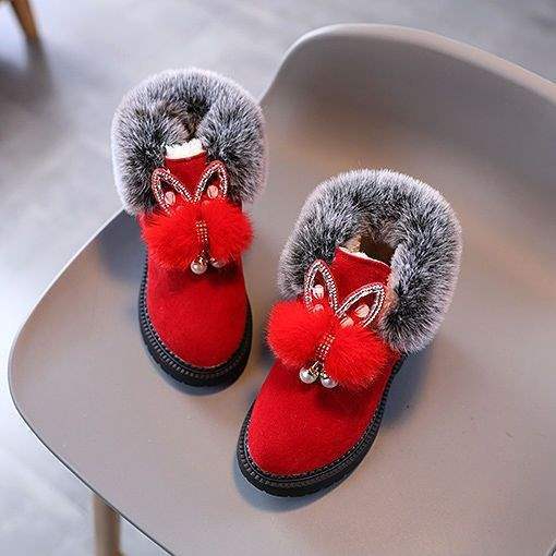 Children's Autumn and Winter Warm New Snow Boots Piled Thickened Non-slip Fashion Soft Sole Medium Tube Fluffy Shoes Women's Cotton Shoes