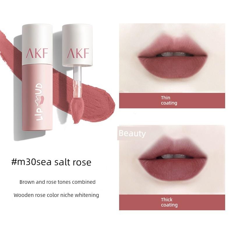 Olive Skin Tone Brightens! Akf Lip Mud M28 Smoked Taro Mud Low-Saturation Gray-Purple Grape Pink Lip Gloss Lipstick for Yellow Skin Tones