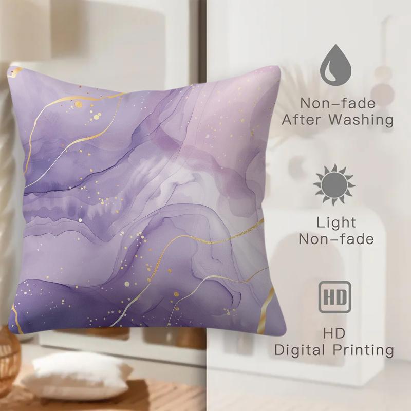 18X18 Inch Microfiber Throw Pillow With Insert, Luxury Marble Gold Foil Fluid Abstract Cushion For Sofa Decor