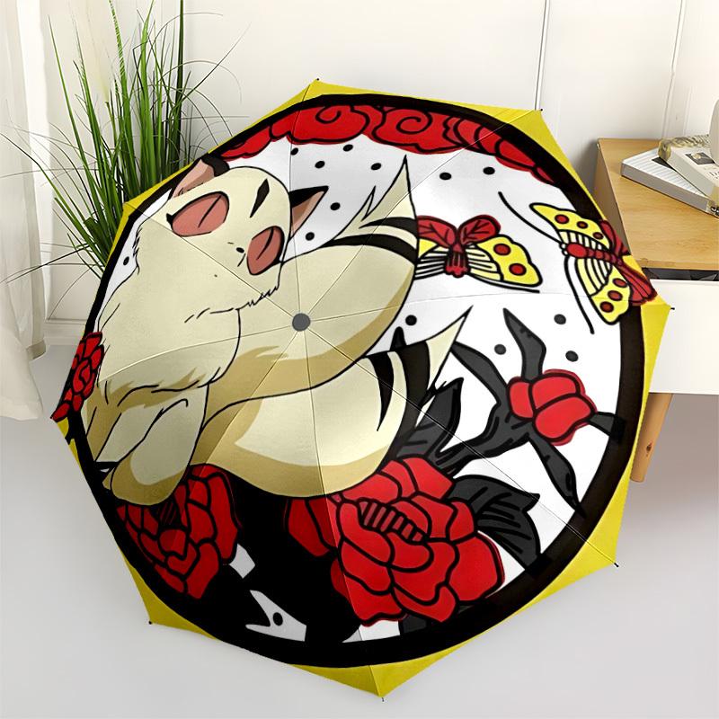 

1pc Cat Illustration Automatic Folding Umbrella - Compact 8-Rib Design, Durable Plastic & Iron, Perfect Gift for Friends & Family, yy250923043