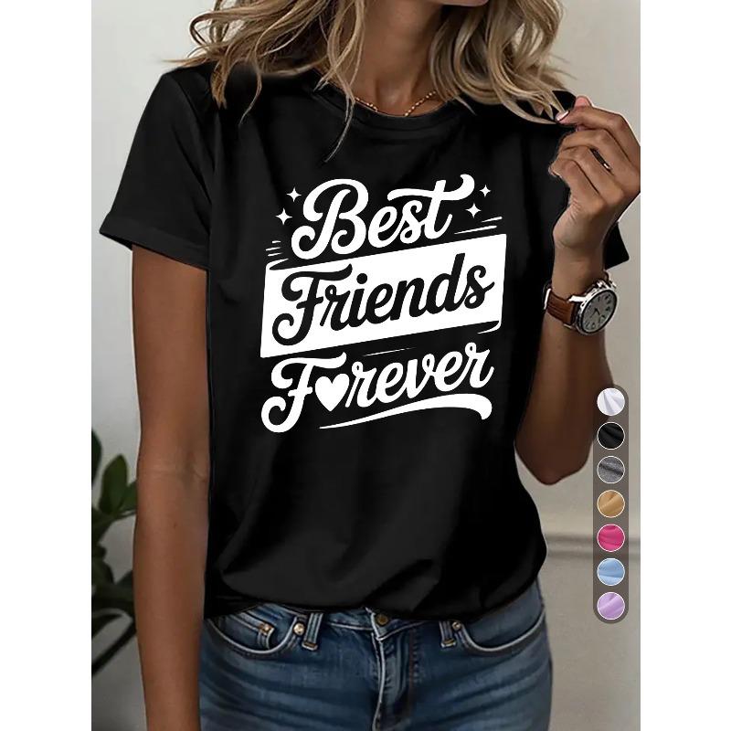 Women'S Casual Sports T-Shirt, Round Neck T-Shirt, Best Friends Forever, White Bestie Theme Fashion, Trendy Gift, Casual Bestie Outfit,