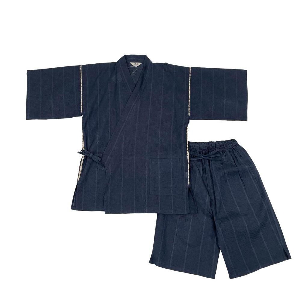 Fuuka Men's Plus Size Jinbei Top and Bottom Set, Cotton and Linen, Shijira Weave, Summer Samue Pajamas, Loungewear, Father's Day Gift (M, [WN10] Navy