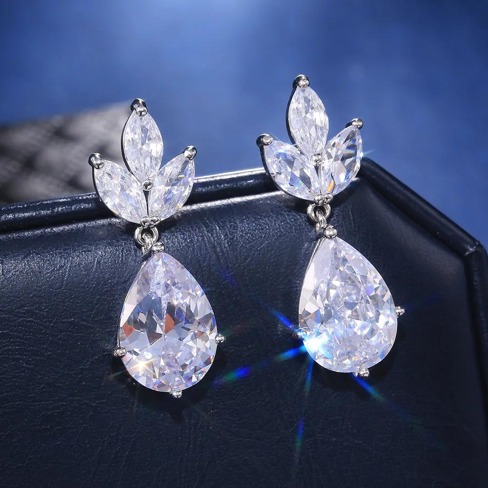 New Crystal Pendant Earrings with Zirconia Gorgeous Girls' Wedding Party Fashion Jewelry Light Luxury Personalized