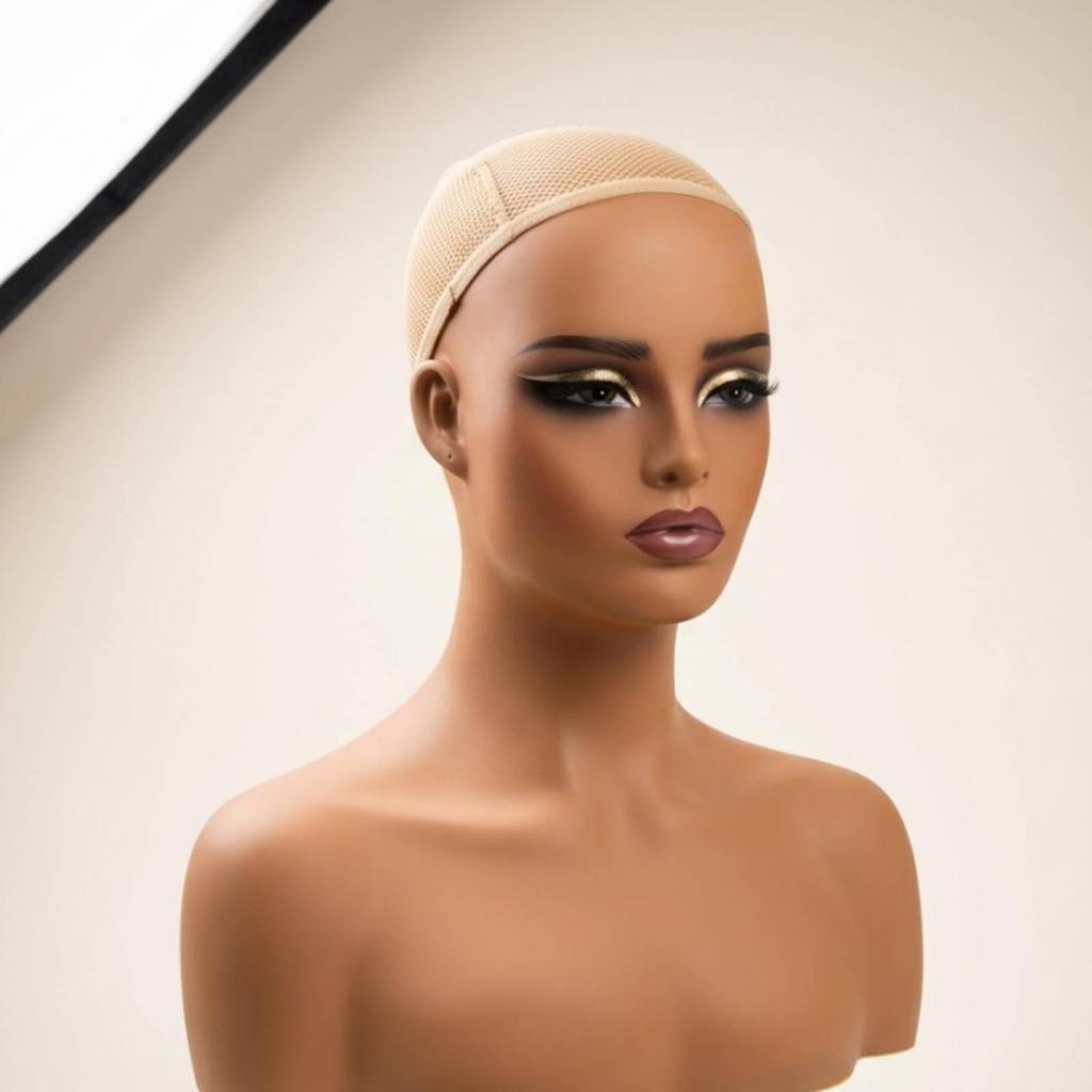 Mannequin Head with Shoulders Realistic Stand Skin-Toned for