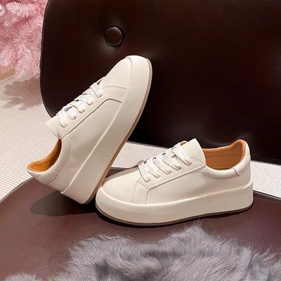 Cowhide Version Leather Little White Shoes Women's New Platform Shoes White Shoes Versatile Breathable Casual Board Shoes