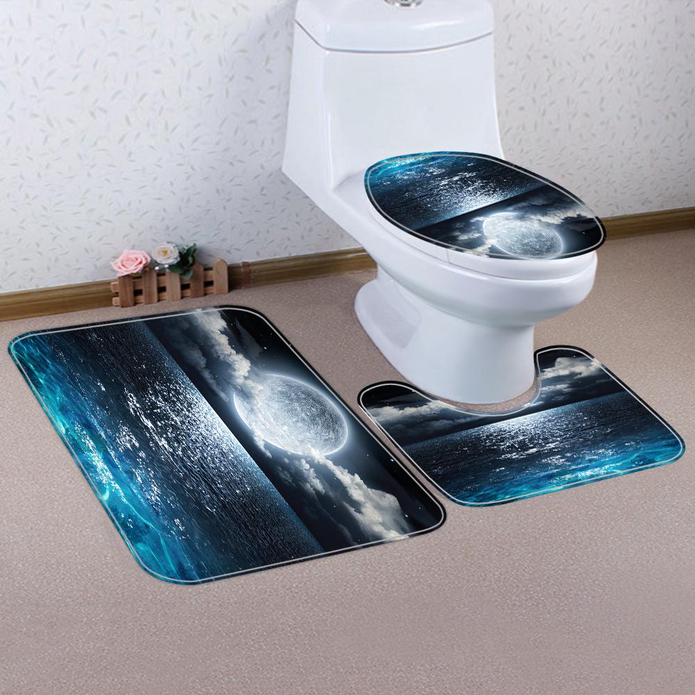 1/4 set sea surface shower Curtains, Toilet Seat Decoration, Shower Curtain with Carpet and Toilet Lid, 12 70.8x70.8 inch Hooks