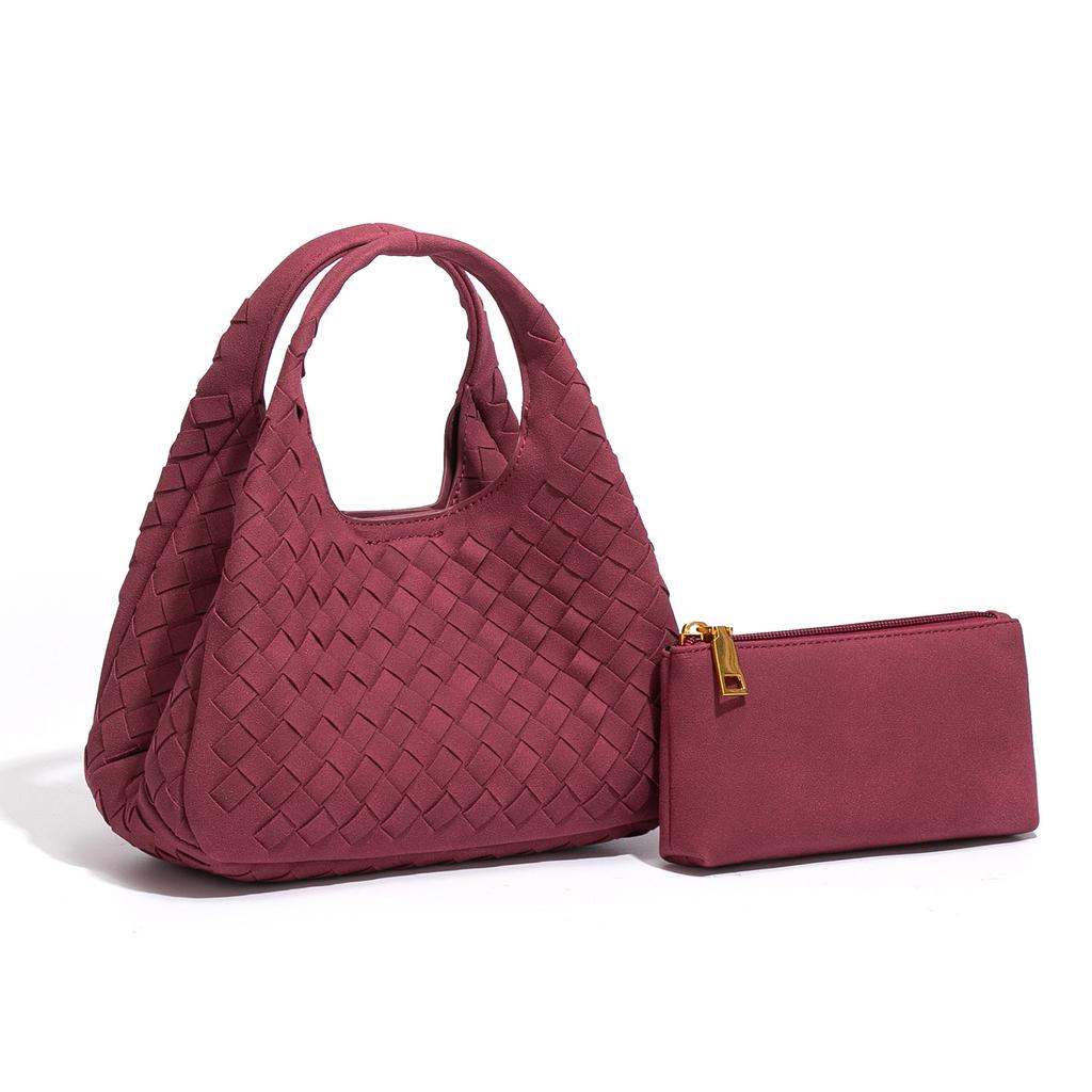 2026 Autumn Winter New Abrasive Woven Bucket Bag Women's Dish Basket Mother Hand Tote Bag Casual Single Shoulder Diagonal Cross Bag