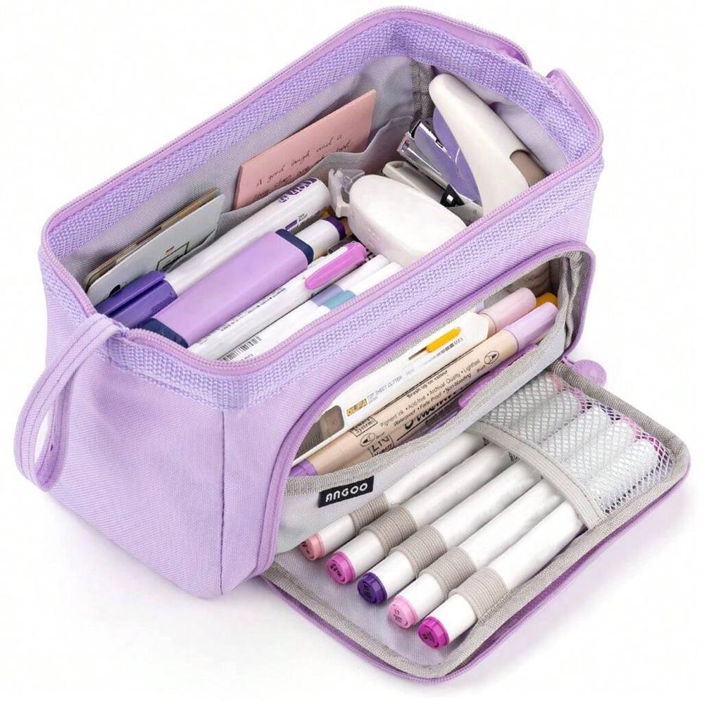 Extra-large Multi-purpose Pencil Case Durable Polyester Spacious Organizer For School Supplies & Makeup Portable Design Forteens