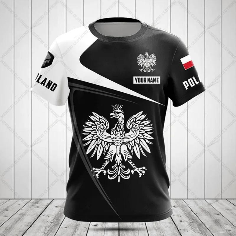 T-shirt a maniche corte con stemma aquila Polonia personalizzato, Maglietta sportiva casual