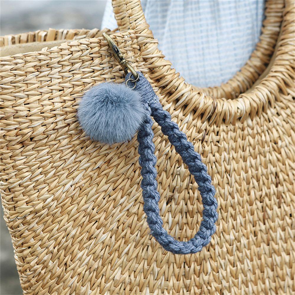 

Брелок для ключей из хлопкового шнура, аксессуары для ключей, брелок для ключей, плетеный брелок с ремешком на запястье с шариком волос