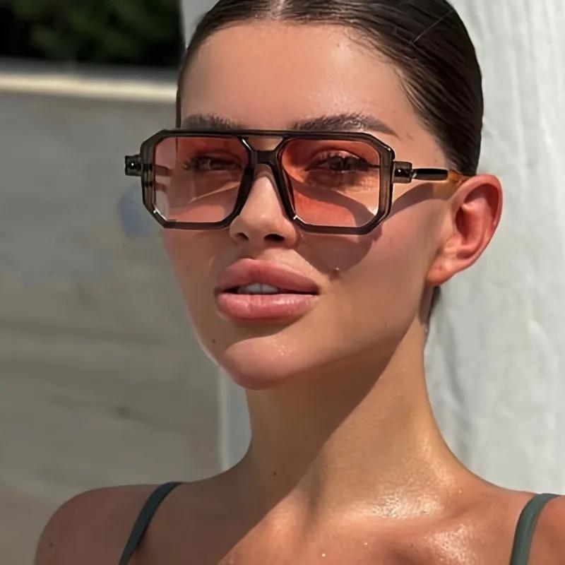 Retro Chic Women's Square Fashion Glasses with Pink Lenses for Everyday Fashion Beach Outings & Casual Wear Trendy Eyewear