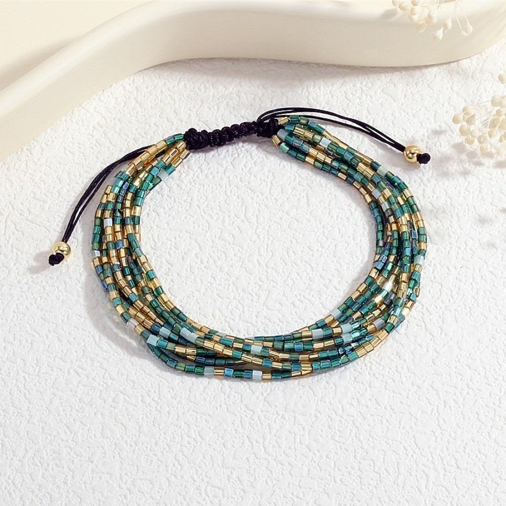 

Boho Thin Beads Bracelets Colorful Multilayer Bracelets Simple Bohemian Style Hand Chains Girls золотой/зелёный