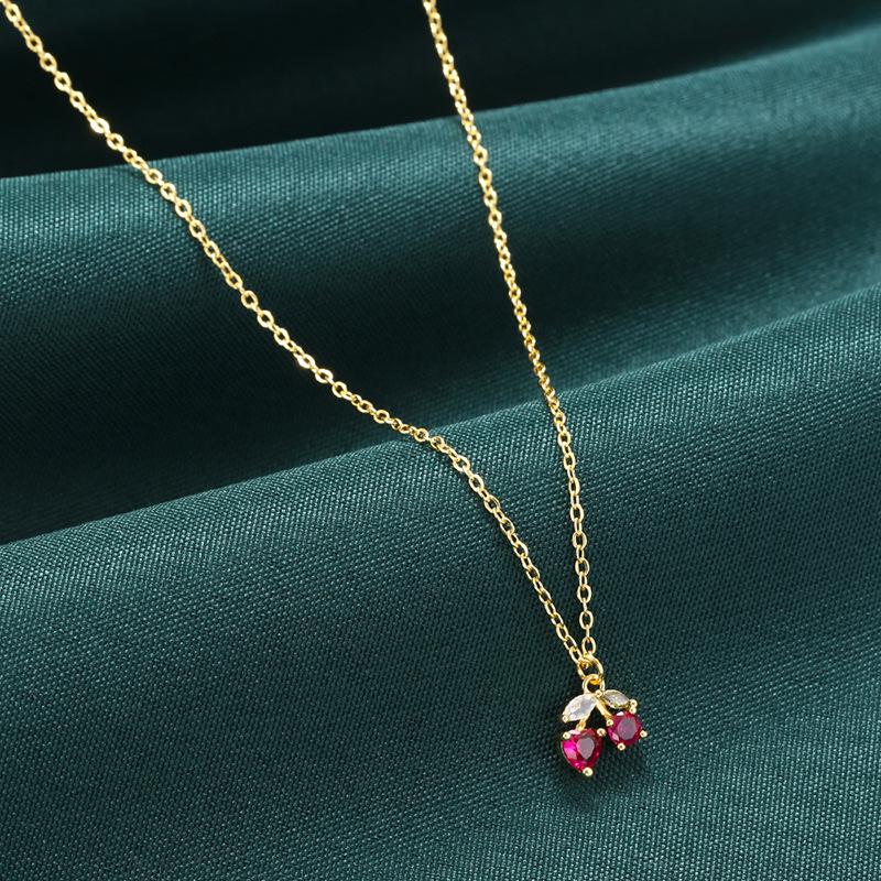 Fruit Cherry Cherry Pendant Necklace Femininity Sweet Oil Dripping Collarbone Chain Vl635