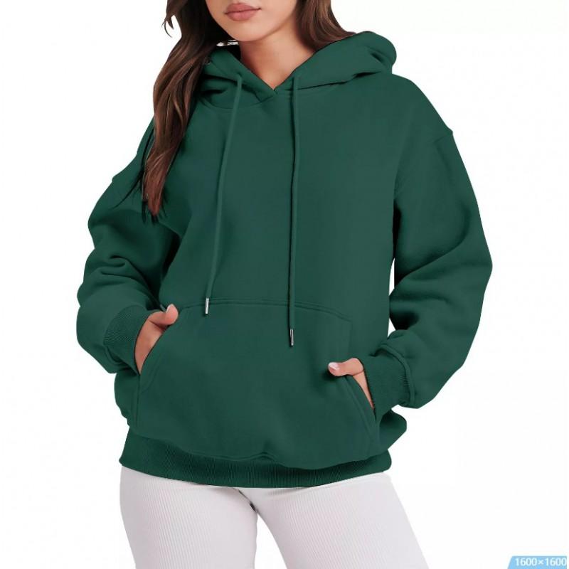 Womens Solid Color Hooded Sweatshirt Casual Loose Fit Long Sleeve Top