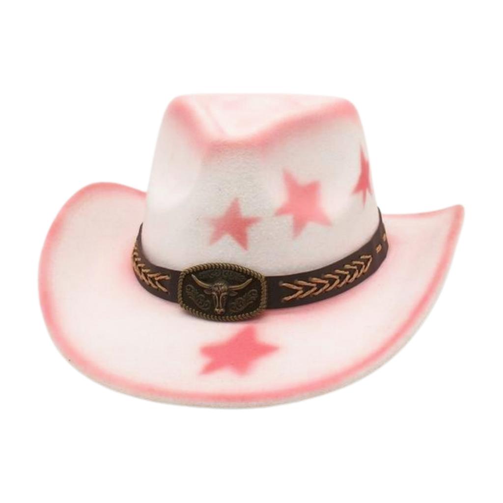 New Western Cowboy Hat Gradual Change Color Pentagram British Retro Hat Outdoor Cycling Shade Jazz Top Hat