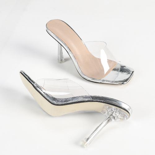 

Fashion Women s Crystal High Heels Evening Party Vacation Square Toe Transparent Sexy Thin Heel Open Toe Sandals 43