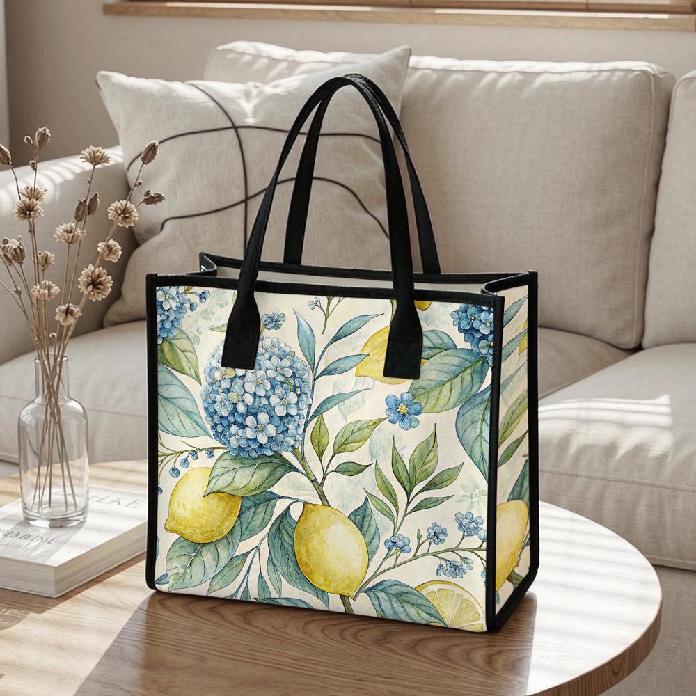 Lemon Floral Tote Bag Fashion Casual Handbag For Daily Shopping