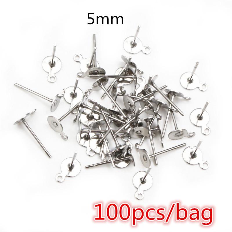 50-100pcs/lot No Fade Stainless Steel Gold Color Blank Earring Stud Fit 4 5 6 8 10 12mm Cabochon Cameo Settings Accessories DIY