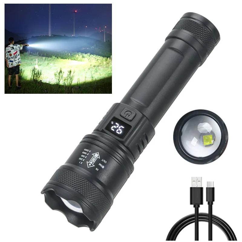 High Strong Power Led Flashlights Tactical Zoom Rechargeable Torch Built-in Battery Spotlights Outdoor Camping Emergency Lantern