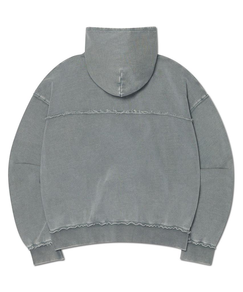 Nomanual Raw Edge Hooded Zip-Up - Washed Gray