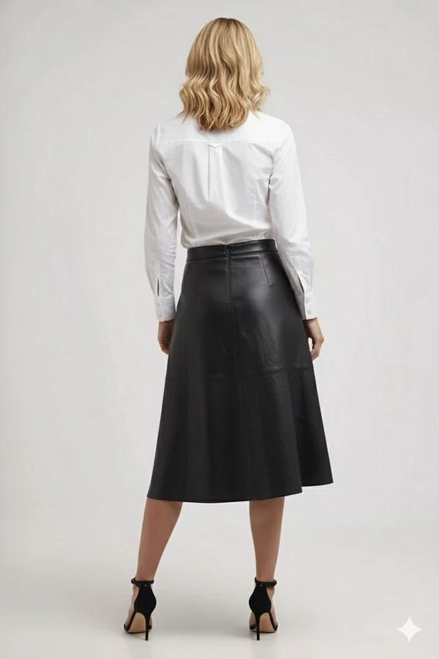 Handmade Fashion Leather Women's Skirt Black Genuine Lambskin Stylish Party Wear