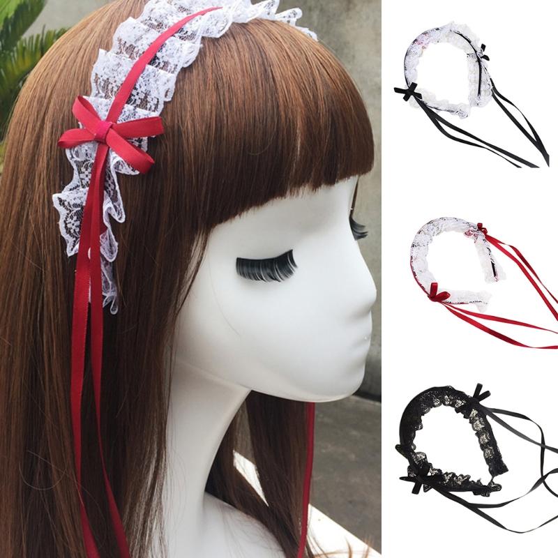 Liebliches Süßes Haarband Anime Maid Cosplay Stirnband Lolita Rüschenspitze Kopfschmuck Handgefertigt Schleife Haarschmuck