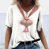 Ladies' V-neck T-shirt 3D Printed Animated Bunny Trendy Printed Short Sleeved T-shirt