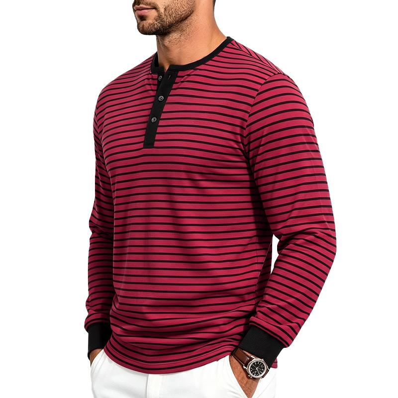 Men S Autumn Striped Henley Long Sleeve T Shirt