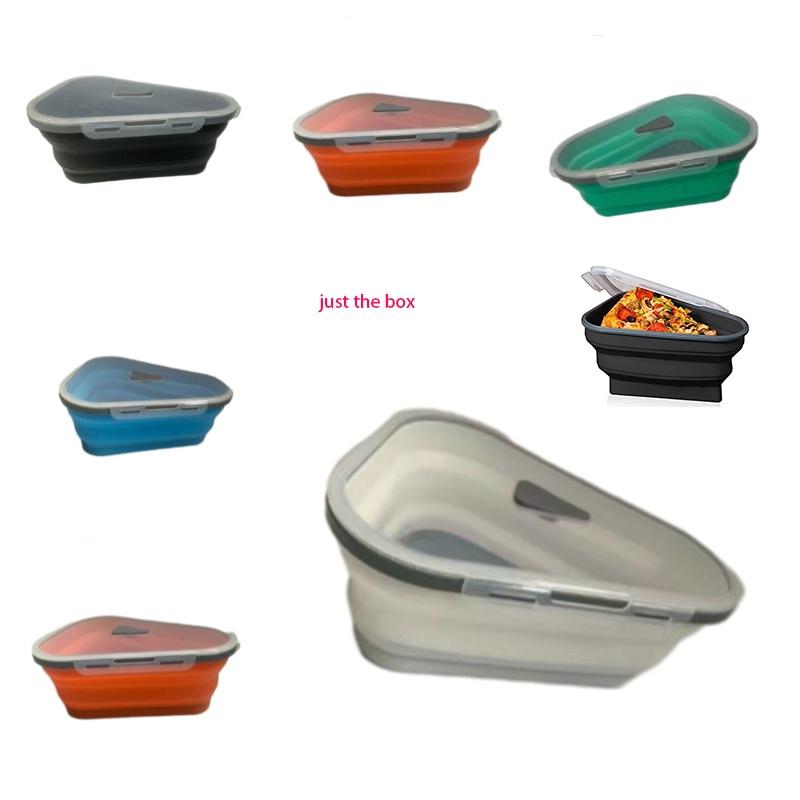 Pizza Pack Reusable Container Box Foldable Triangular Food Storage Case Orange