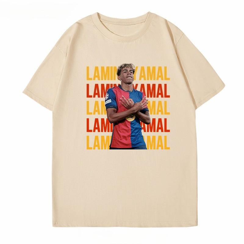 Summer Fashion New 2025 Soccer Barcelona Yamal Short Sleeve T-Shirt Yamal Celebrates Spanish Men's Casual Plus Size Summer