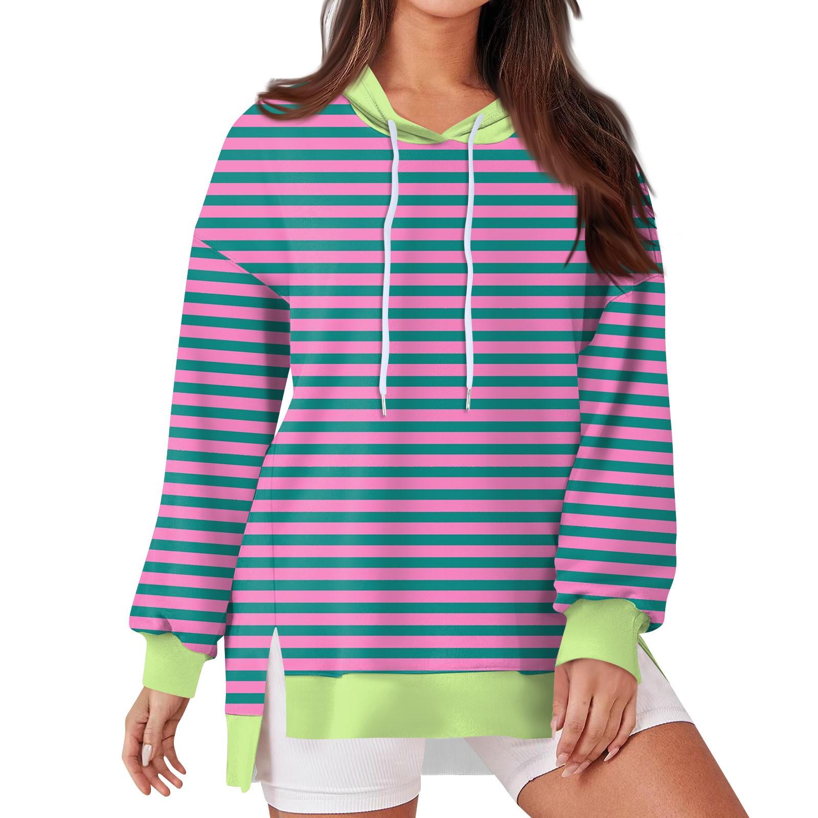 

Женская модная повседневная толстовка с капюшоном с длинными рукавами и завязками, полосатая лоскутная принтованная свободная толстовка с разрезом XL фиолетовый