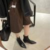 2025 Autumn New Pointed Elastic Soft Leather Thick Heel Short Boots Low Heel and Ankle Boots Fashion Boots Socks Boots Women's Shoes