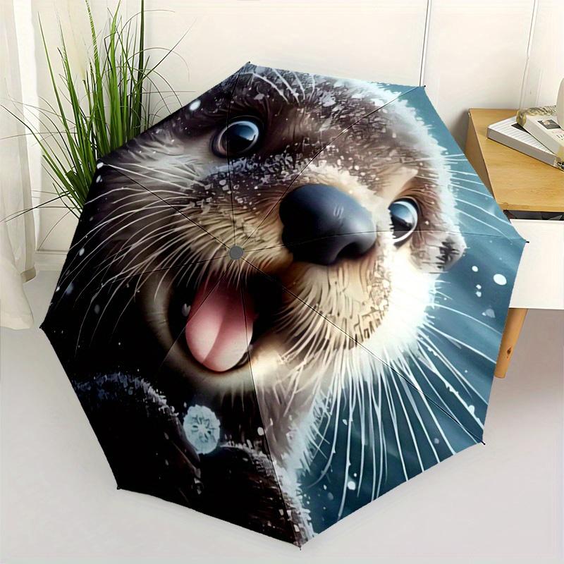 

Otter Pattern New Automatic Folding Umbrella, Portable Travel Umbrella for Men and Women, Halloween & Christmas Birthday Gift (as the picture,Iron&8K)