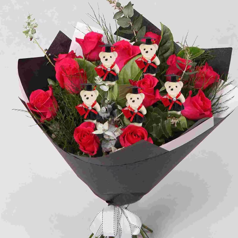 10 pcs/set Graduation Ceremony Mini Bear Flower Bouquet Celebrate Party Doctor Cap Bear Toy Kids