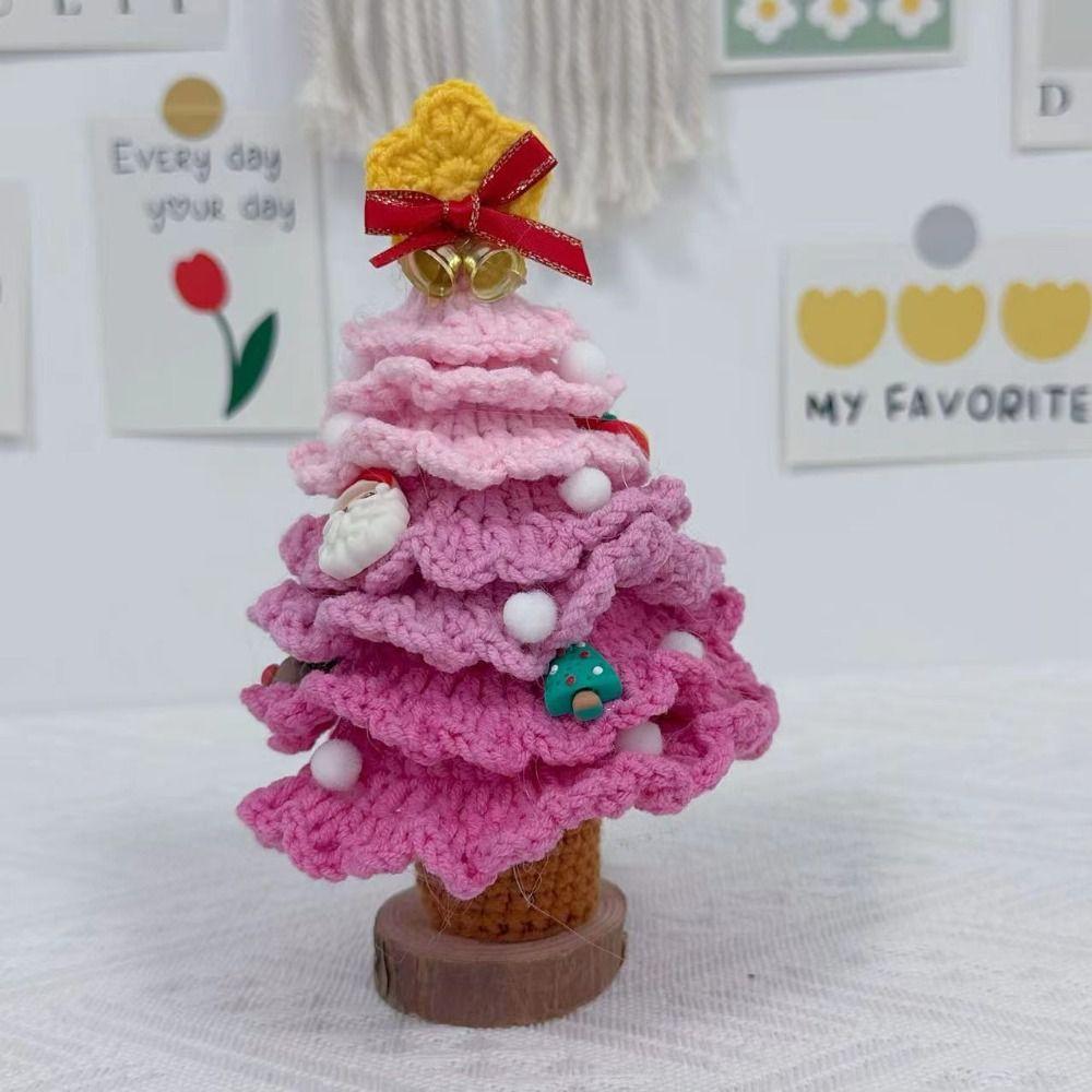 Finished Crochet Christmas Tree Decor Handmade Artificial Knitted Tabletop Ornament  Christmas Day