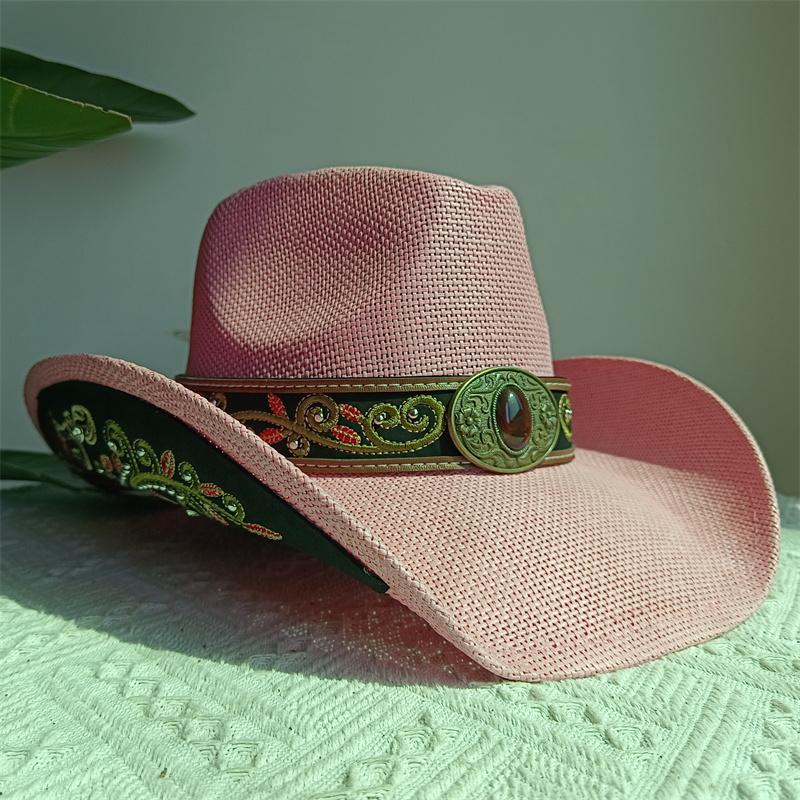 Western Cowboy Straw Hat Embroidery Applique 2025 Cowboy Hat Men and Women Sun Hat Summer Brim Hat Sombrero