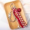 Red And White Plaid Rope Bag Charm With Or Bow Pendant Silver Beaded Chain And Tassel Design For Backpack Decor Daily Use Bag Charm