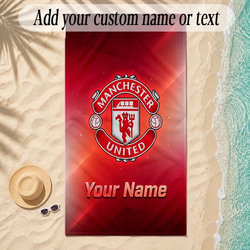 Beach TowelManchester United Custom Name Text Personalized Soft Towel for Beach Pool Indoor Home Decor Gift