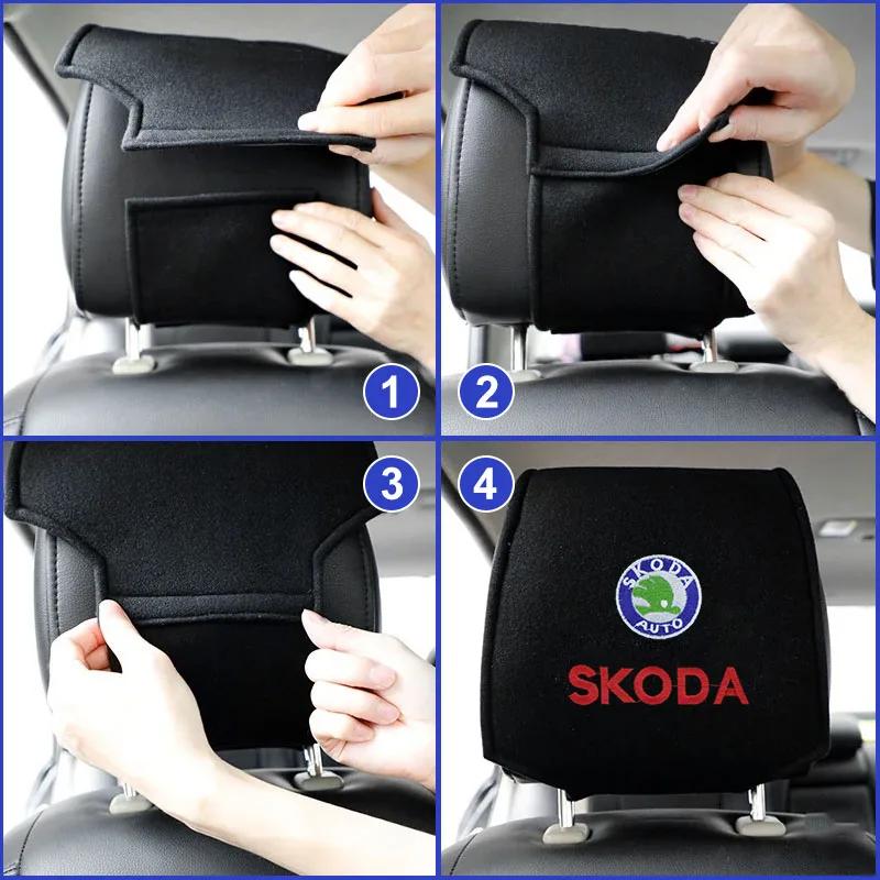 SJCJ6 Car Seat Headrest Cover Head Pillow Dustproof Accessories For Skoda Octavia MK2 MK1 2 3 A5 A7 A8 Fabia Karoq Superb Rapid Kamiq