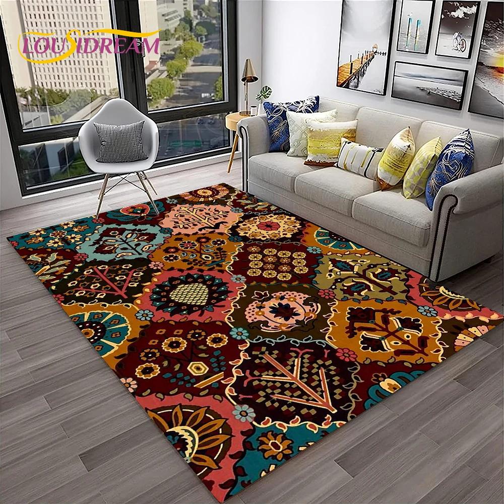 Turkey Bohemian Persian Flower Carpet Rug for Home Living Room Bedroom Sofa Doormat Kitchen Decor,Area Rug Non-slip Floor Mat