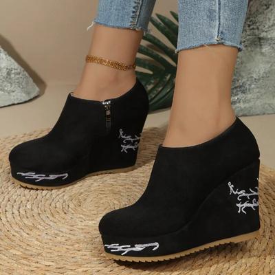 Women's Shoes 2024 New Rome Women's High Heels Retro Dress Pumps Women Sewing Round Toe Side Zip Super High Wedges Shoes Female