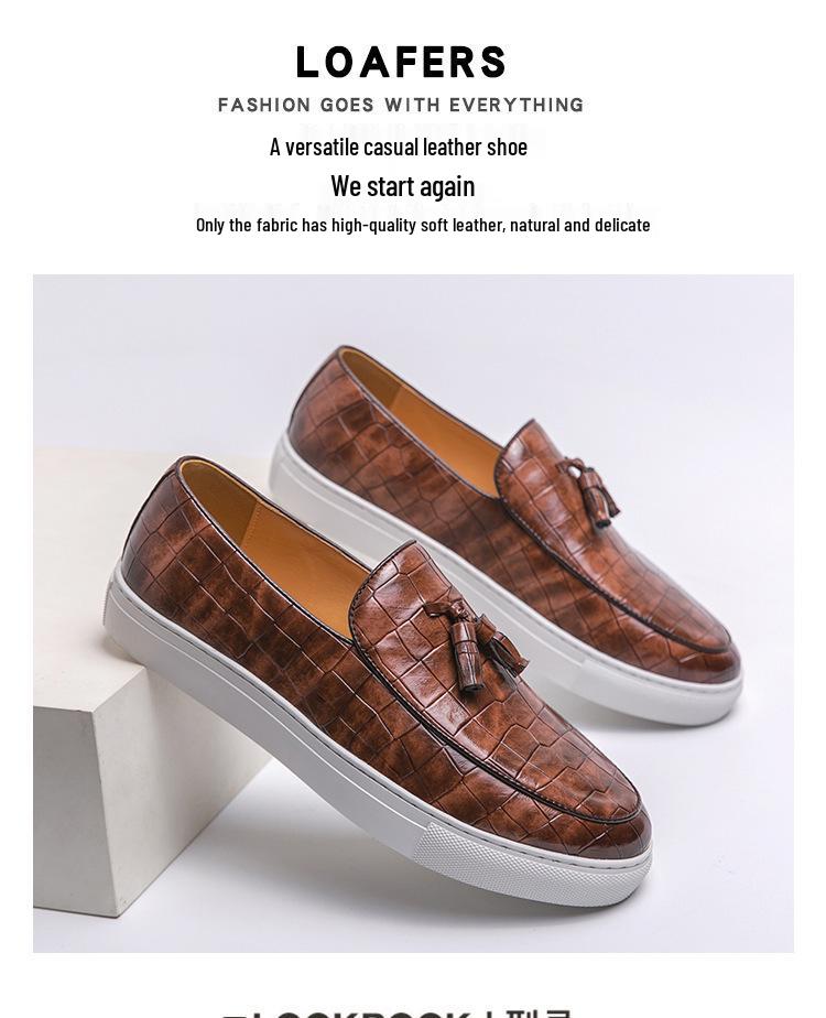 Men's British Retro Tassel Leather Slip-On Loafers - Plus Size Casual Shoes