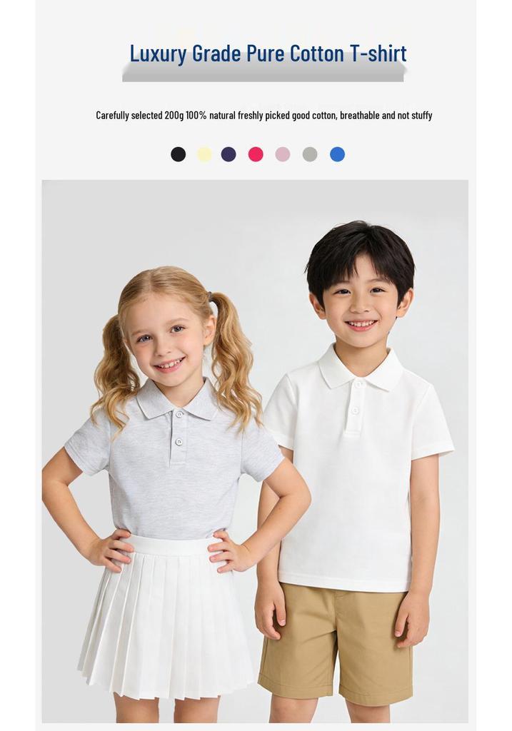 Boys' Pure Cotton Short-Sleeve Polo Shirt – 200g Collegiate Style Summer Sportswear