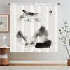 White Curtains for Living Room Ink Cat Painting Curls Kitchen Curtain Tiebacks Short Window Curtains 2 Pcs Set Partition Blinds