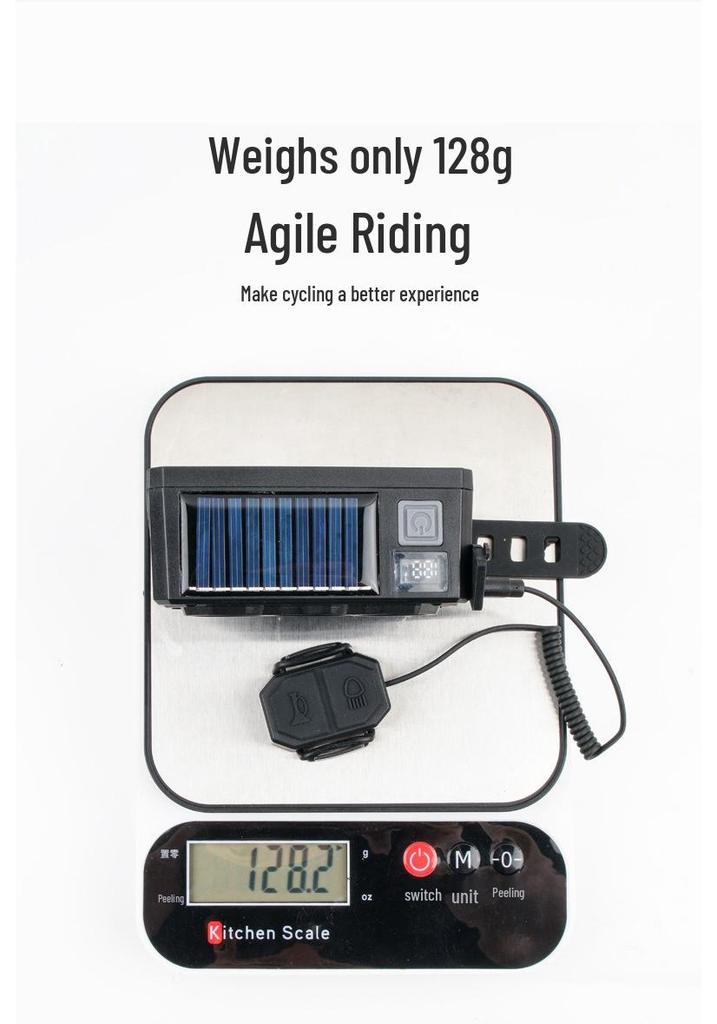 900 Lumen Solar Bike Headlight with USB Charging, High/Low Beam, Horn, and Long Battery for Night Riding